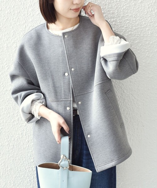 SHIPS Colors(シップス カラーズ)の「SHIPS Colors:〈手洗い可能〉ダンボール ノーカラー コート(その他アウター・レディース・グレー/ブラック・ONE SIZE)」の15枚目の写真