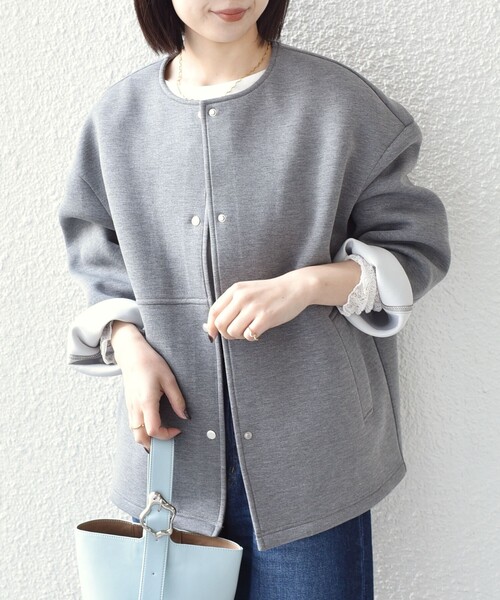 SHIPS Colors(シップス カラーズ)の「SHIPS Colors:〈手洗い可能〉ダンボール ノーカラー コート(その他アウター・レディース・グレー/ブラック・ONE SIZE)」の16枚目の写真