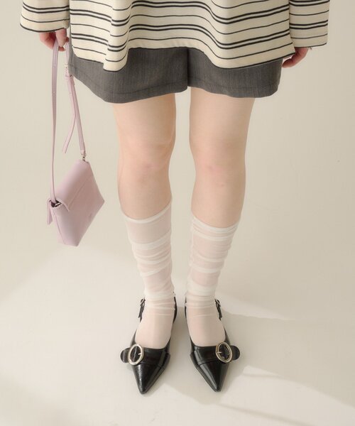 Kastane(カスタネ)の「【4色展開】シアーハイソックス(ソックス/靴下・レディース・アイボリー/ブラック/サーモンピンク/ホワイト・FREE)」の1枚目の写真