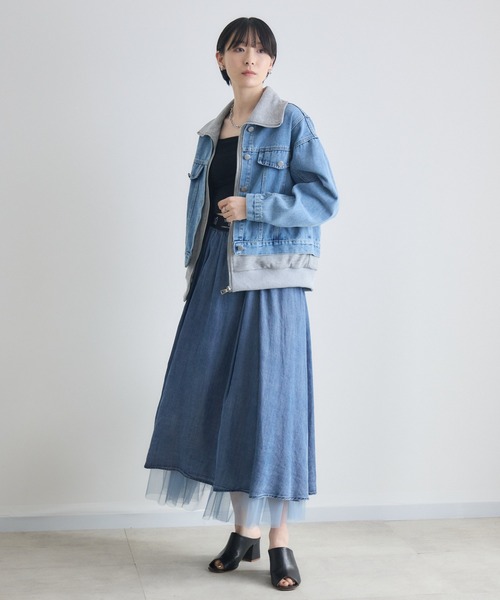 Paradise Picnic（パラダイスピクニック）の「33℃ テンセルデニムチュールレイヤードスカート（デニムスカート・レディース・ブルー/ブラック・FREE）」の16枚目の写真