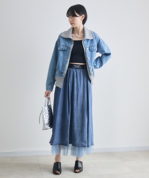 Paradise Picnic（パラダイスピクニック）の「33℃ テンセルデニムチュールレイヤードスカート（デニムスカート・レディース・ブルー/ブラック・FREE）」の17枚目の写真