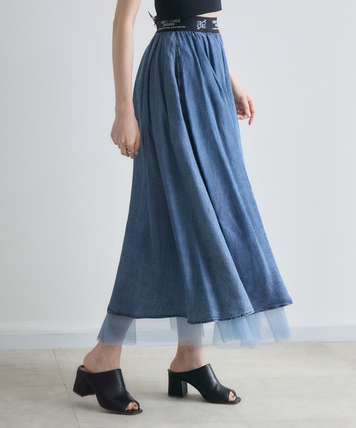 Paradise Picnic（パラダイスピクニック）の「33℃ テンセルデニムチュールレイヤードスカート（デニムスカート・レディース・ブルー/ブラック・FREE）」の20枚目の写真
