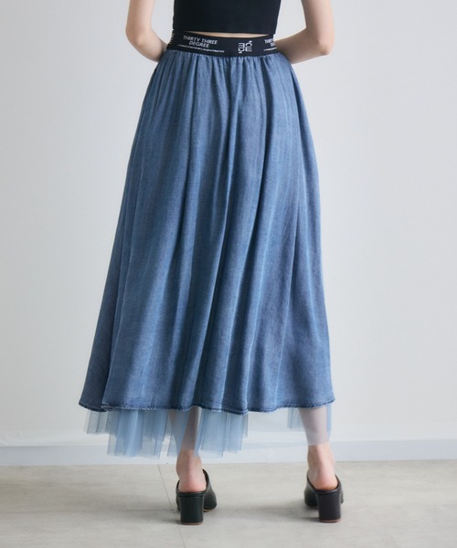 Paradise Picnic（パラダイスピクニック）の「33℃ テンセルデニムチュールレイヤードスカート（デニムスカート・レディース・ブルー/ブラック・FREE）」の21枚目の写真
