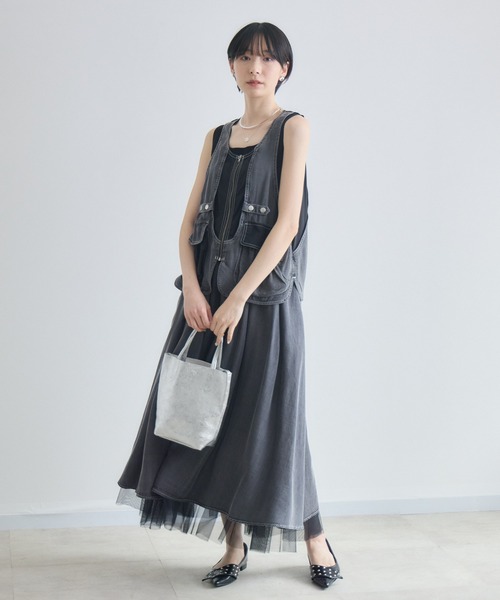 Paradise Picnic（パラダイスピクニック）の「33℃ テンセルデニムチュールレイヤードスカート（デニムスカート・レディース・ブルー/ブラック・FREE）」の8枚目の写真