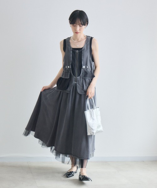 Paradise Picnic（パラダイスピクニック）の「33℃ テンセルデニムチュールレイヤードスカート（デニムスカート・レディース・ブルー/ブラック・FREE）」の10枚目の写真