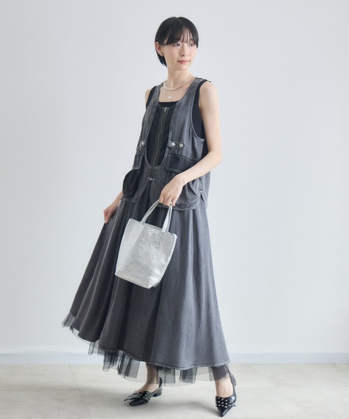 Paradise Picnic（パラダイスピクニック）の「33℃ テンセルデニムチュールレイヤードスカート（デニムスカート・レディース・ブルー/ブラック・FREE）」の9枚目の写真