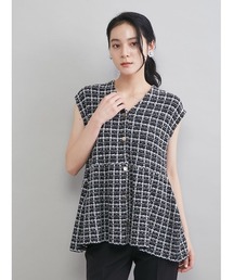 ペプラムデザインＶネックツィードベスト