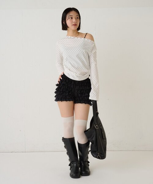 WHO'S WHO gallery（フーズフーギャラリー）の「スタッズオフショルL/Sトップス(ドット/ボーダー)（Tシャツ/カットソー・レディース・チャコールグレー/ブラック/ホワイト/ホワイト系その他・FREE）」の10枚目の写真