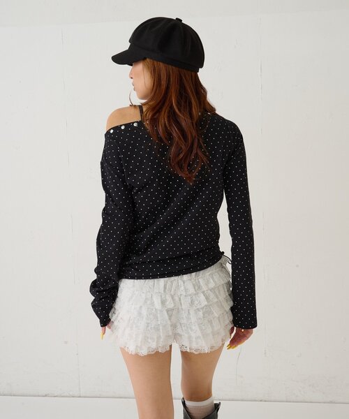 WHO'S WHO gallery（フーズフーギャラリー）の「スタッズオフショルL/Sトップス(ドット/ボーダー)（Tシャツ/カットソー・レディース・チャコールグレー/ブラック/ホワイト/ホワイト系その他・FREE）」の14枚目の写真