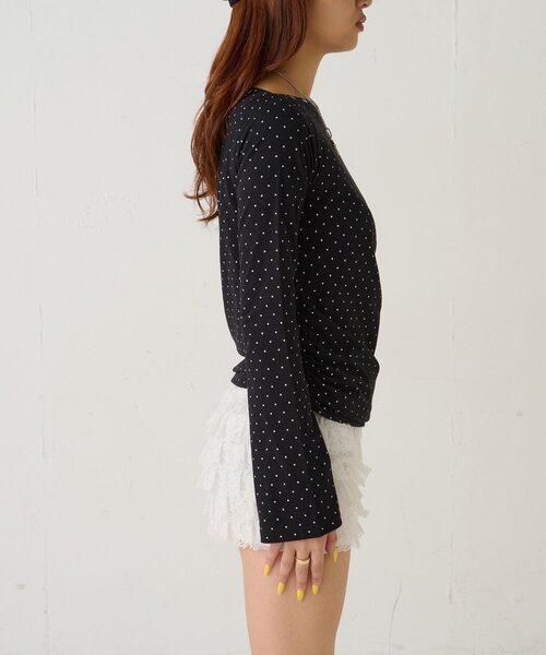 WHO'S WHO gallery（フーズフーギャラリー）の「スタッズオフショルL/Sトップス(ドット/ボーダー)（Tシャツ/カットソー・レディース・チャコールグレー/ブラック/ホワイト/ホワイト系その他・FREE）」の21枚目の写真