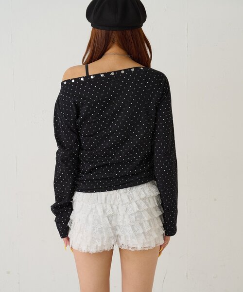 WHO'S WHO gallery（フーズフーギャラリー）の「スタッズオフショルL/Sトップス(ドット/ボーダー)（Tシャツ/カットソー・レディース・チャコールグレー/ブラック/ホワイト/ホワイト系その他・FREE）」の22枚目の写真