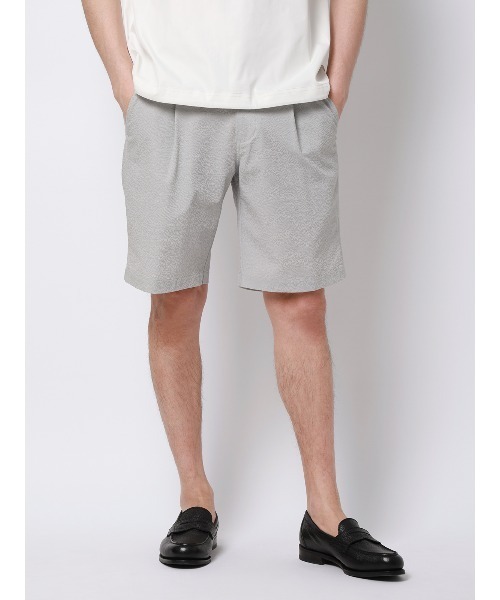 SUIT SQUARE（スーツスクエア）の「FLAT タックハーフパンツ ウォッシャブル ストレッチ ドライシアサッカー 無地（スラックス・メンズ・ライトグレー/ネイビー・M/L）」の2枚目の写真