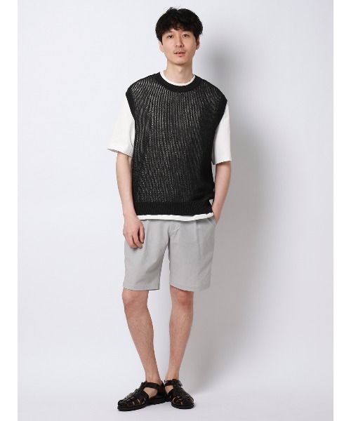 SUIT SQUARE（スーツスクエア）の「FLAT タックハーフパンツ ウォッシャブル ストレッチ ドライシアサッカー 無地（スラックス・メンズ・ライトグレー/ネイビー・M/L）」の4枚目の写真