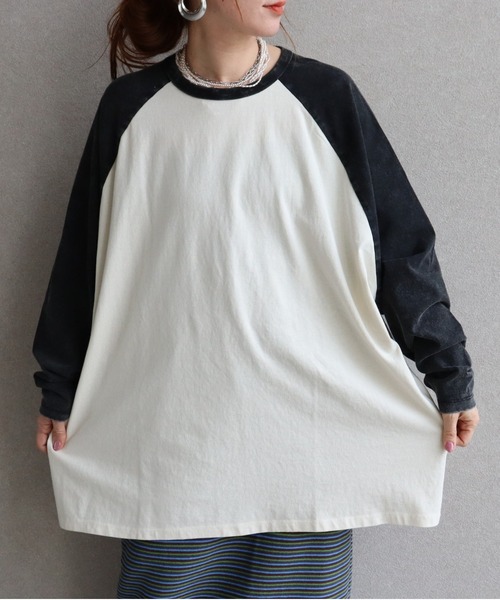 zena(ジェナ)の「コットンラグランビッグTee(Tシャツ/カットソー・レディース・チャコール/グレイッシュベージュ・FREE)」の4枚目の写真