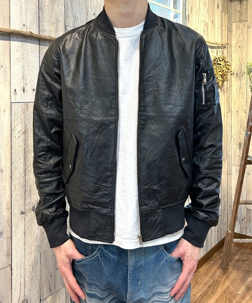 BEATJIVE(ビートジャイブ)の「MA-1 再構築 革ジャン レザージャケット SDGs メンズ(MA-1・メンズ・ブラック・MEDIUM/LARGE/X-LARGE)」の1枚目の写真