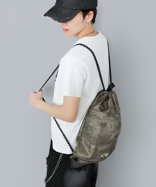 VISION STREET WEAR(ヴィジョンストリートウェア)の「【VISION STREET WEAR/ヴィジョンストリートウェア】スモーク加工ナップサック/ドローストリングバッグ(バックパック/リュック・メンズ・カーキ/ブラック・ONESIZE)」の17枚目の写真