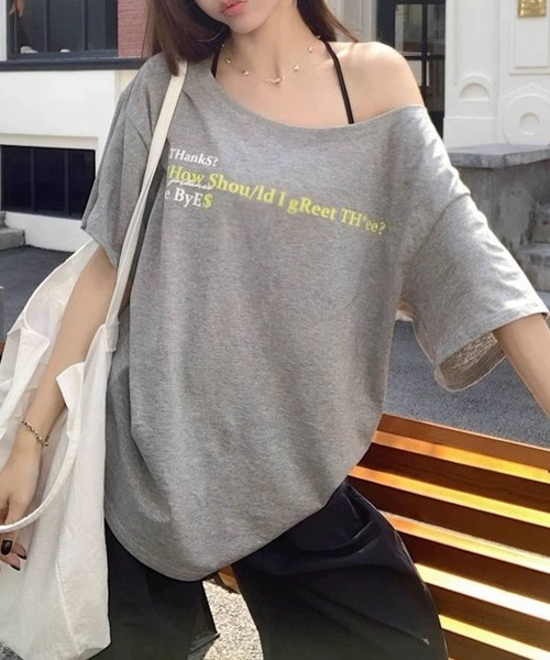 meJane（ミージェーン）の「オフショルライク ルーズシルエット ロゴＴシャツ（Tシャツ/カットソー・レディース・ネイビー/グレー/ホワイト・FREE）」の8枚目の写真