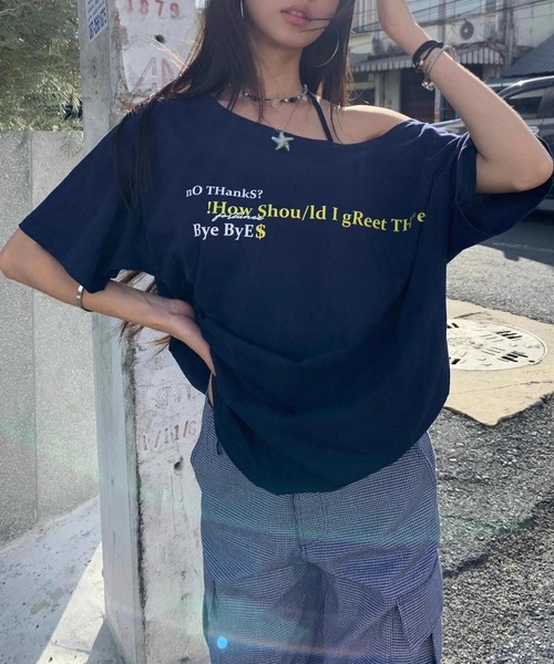 meJane（ミージェーン）の「オフショルライク ルーズシルエット ロゴＴシャツ（Tシャツ/カットソー・レディース・ネイビー/グレー/ホワイト・FREE）」の15枚目の写真