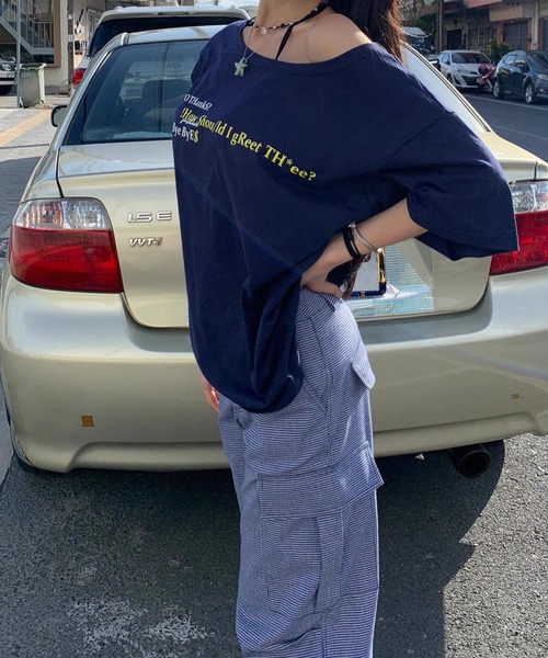 meJane（ミージェーン）の「オフショルライク ルーズシルエット ロゴＴシャツ（Tシャツ/カットソー・レディース・ネイビー/グレー/ホワイト・FREE）」の14枚目の写真
