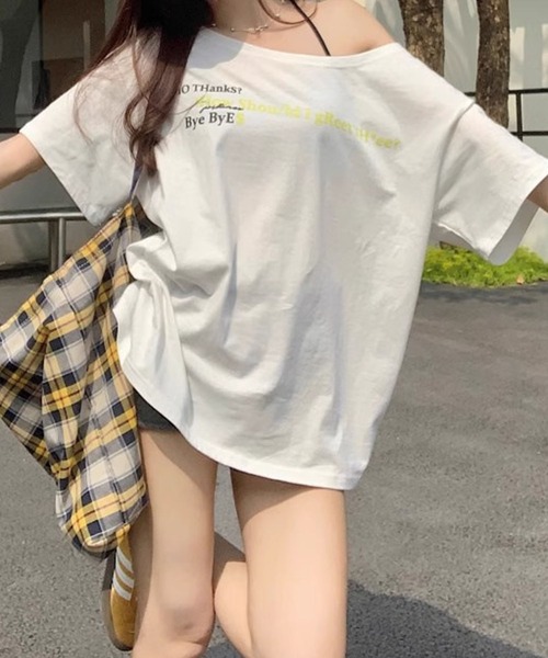 meJane（ミージェーン）の「オフショルライク ルーズシルエット ロゴＴシャツ（Tシャツ/カットソー・レディース・ネイビー/グレー/ホワイト・FREE）」の4枚目の写真
