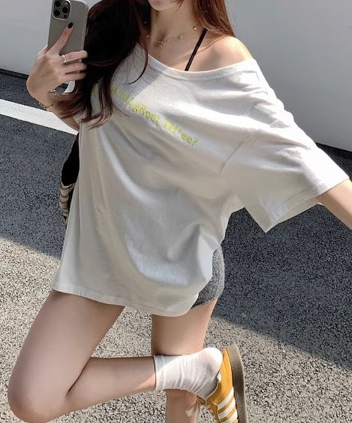 meJane（ミージェーン）の「オフショルライク ルーズシルエット ロゴＴシャツ（Tシャツ/カットソー・レディース・ネイビー/グレー/ホワイト・FREE）」の7枚目の写真
