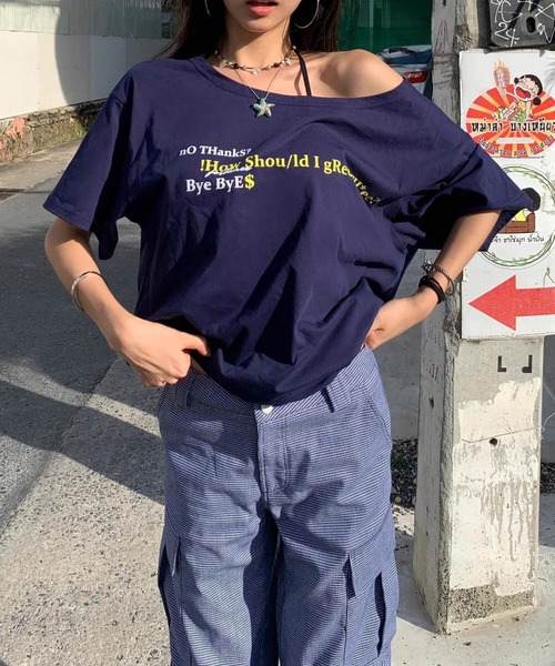 meJane（ミージェーン）の「オフショルライク ルーズシルエット ロゴＴシャツ（Tシャツ/カットソー・レディース・ネイビー/グレー/ホワイト・FREE）」の12枚目の写真