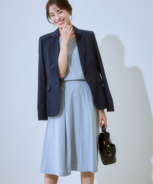 7days Life Styling(セブンデイズライフスタイリング)の「【吸汗速乾】ポケット付タックフレアスカート(ストレッチコードレーンシリーズ)(スーツスカート・レディース・ネイビー系/ネイビー×ホワイト・L/LL/3L/S/M/4L/5L/6L/8L)」の9枚目の写真