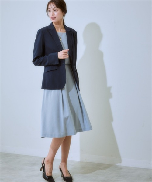7days Life Styling(セブンデイズライフスタイリング)の「【吸汗速乾】ポケット付タックフレアスカート(ストレッチコードレーンシリーズ)(スーツスカート・レディース・ネイビー系/ネイビー×ホワイト・L/LL/3L/S/M/4L/5L/6L/8L)」の10枚目の写真