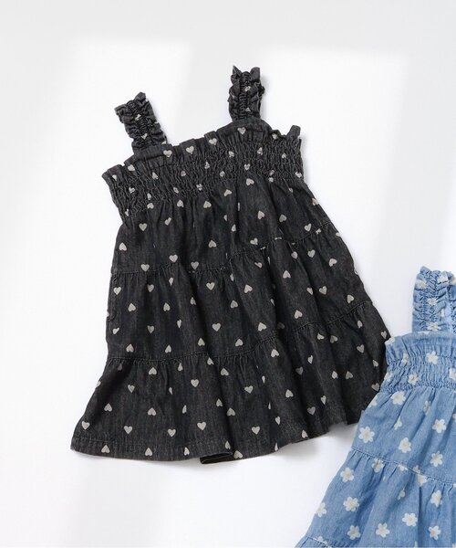 apres les cours(アプレレクール)の「【リンク】総柄シャーリングティアードジャンスカ(ジャンパースカート・キッズ・ブラック/サックスブルー・80/90/100/110/120/130/140)」の2枚目の写真
