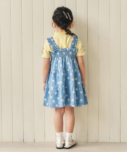 apres les cours(アプレレクール)の「【リンク】総柄シャーリングティアードジャンスカ(ジャンパースカート・キッズ・ブラック/サックスブルー・80/90/100/110/120/130/140)」の6枚目の写真