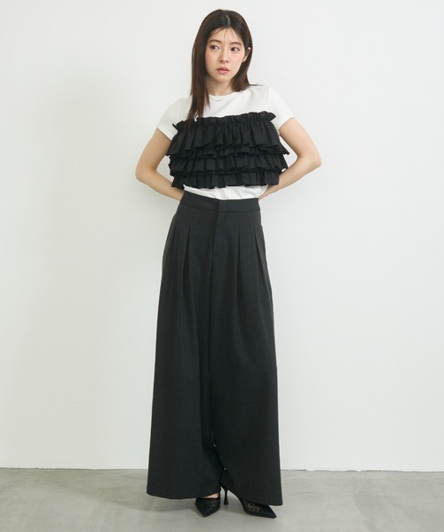 krahe（クレーエ）の「ティアードフリルドッキングTシャツ（Tシャツ/カットソー・レディース・ベージュ/ブラック・FREE）」の16枚目の写真