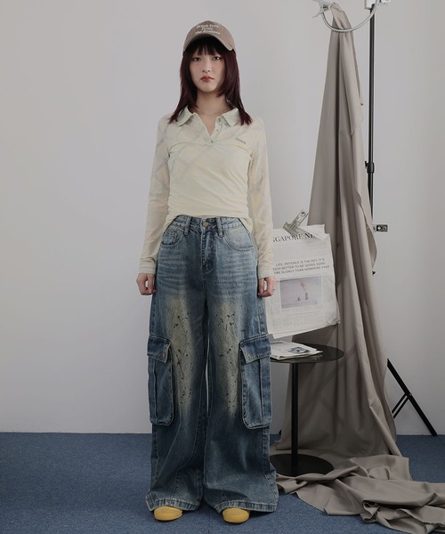 Ulysses(ユリシス)の「ペイントダメージ ワイドカーゴデニム(デニムパンツ・レディース・ブラック/ブルー・S)」の10枚目の写真