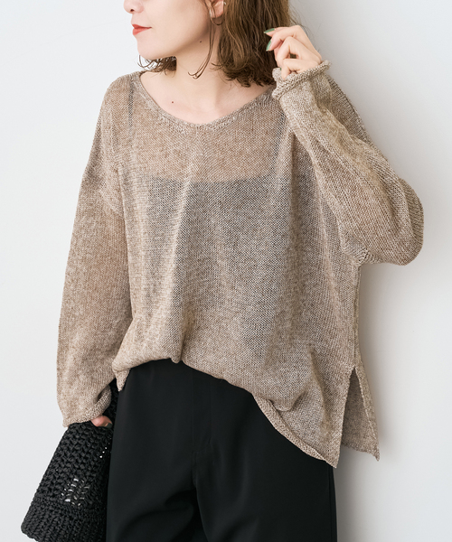 Spick & Span(スピックアンドスパン)の「《新色有り / 追加》リネンミックス2WAYプルオーバー(ニット/セーター・レディース・ホワイト/ベージュ/ブルー/ピンク系その他・FREE)」の19枚目の写真