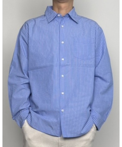 CrawLey edge(クローリーエッジ)の「【CrawLey edge/ クローリーエッジ】 Cotton Stripe Regular Shirt/ コットン ストライプ レギュラー シャツ(シャツ/ブラウス・メンズ・ブルー・LARGE/MEDIUM)」の2枚目の写真