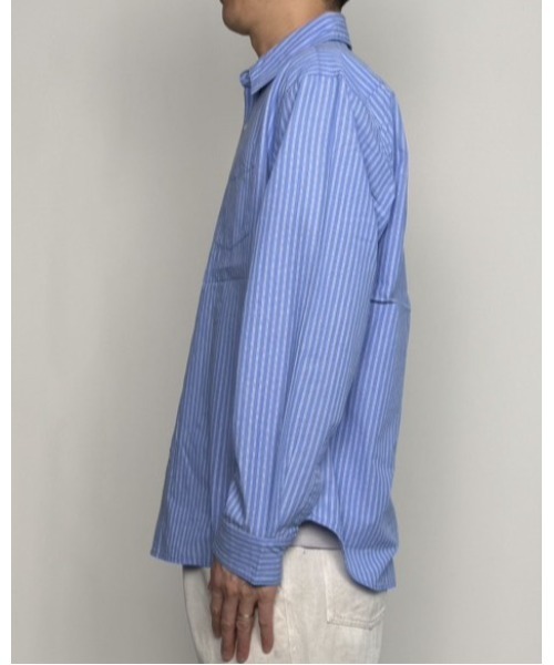 CrawLey edge(クローリーエッジ)の「【CrawLey edge/ クローリーエッジ】 Cotton Stripe Regular Shirt/ コットン ストライプ レギュラー シャツ(シャツ/ブラウス・メンズ・ブルー・LARGE/MEDIUM)」の3枚目の写真