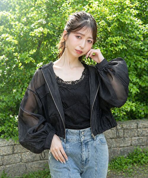 MAJESTIC LEGON(マジェスティックレゴン)の「エアリーシアーフードブルゾン(シャツ/ブラウス・レディース・ピンク/グリーン/グレー/アイボリー/ブラック・MEDIUM)」の3枚目の写真