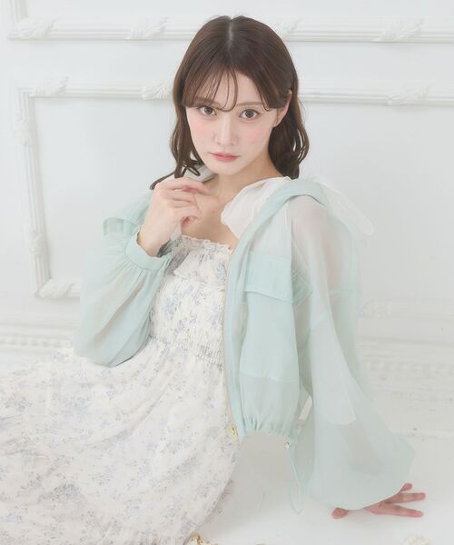 MAJESTIC LEGON(マジェスティックレゴン)の「エアリーシアーフードブルゾン(シャツ/ブラウス・レディース・ピンク/グリーン/グレー/アイボリー/ブラック・MEDIUM)」の17枚目の写真