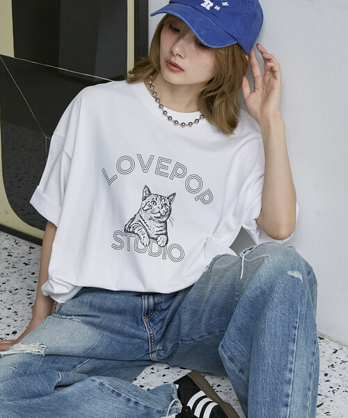 PUBLUX(パブリュクス)の「PUBLUX/パブリュクス <機能性素材>LOVEPOP キャット プリント Tシャツ 限定展開(Tシャツ/カットソー・レディース・ブラウン/ホワイト/グレー・MEDIUM/LARGE/SMALL)」の4枚目の写真
