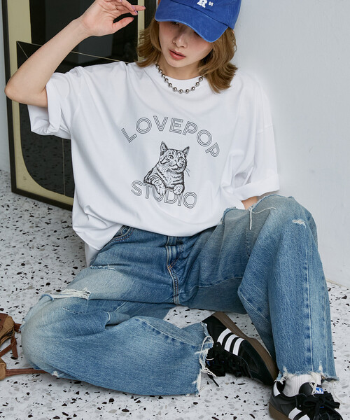 PUBLUX(パブリュクス)の「PUBLUX/パブリュクス <機能性素材>LOVEPOP キャット プリント Tシャツ 限定展開(Tシャツ/カットソー・レディース・ブラウン/ホワイト/グレー・MEDIUM/LARGE/SMALL)」の6枚目の写真