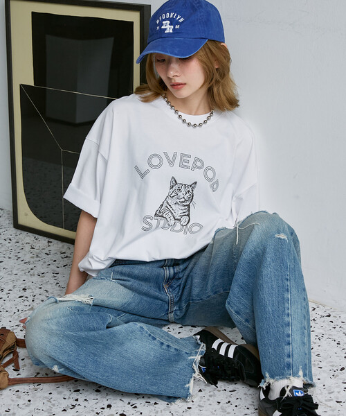 PUBLUX(パブリュクス)の「PUBLUX/パブリュクス <機能性素材>LOVEPOP キャット プリント Tシャツ 限定展開(Tシャツ/カットソー・レディース・ブラウン/ホワイト/グレー・MEDIUM/LARGE/SMALL)」の9枚目の写真