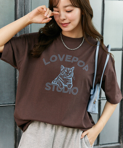 PUBLUX(パブリュクス)の「PUBLUX/パブリュクス <機能性素材>LOVEPOP キャット プリント Tシャツ 限定展開(Tシャツ/カットソー・レディース・ブラウン/ホワイト/グレー・MEDIUM/LARGE/SMALL)」の11枚目の写真