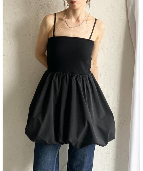 She's Closet(シーズクローゼット)の「カップ付き 2WAY バルーン キャミソール チュニック ミニワンピース(チュニック・レディース・ブラック/ホワイト×ブラック/ホワイト/チャコールグレー・FREE)」の3枚目の写真