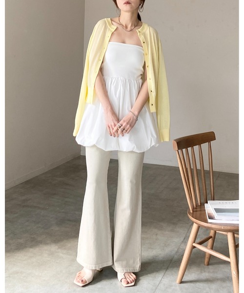 She's Closet(シーズクローゼット)の「カップ付き 2WAY バルーン キャミソール チュニック ミニワンピース(チュニック・レディース・ブラック/ホワイト×ブラック/ホワイト/チャコールグレー・FREE)」の6枚目の写真
