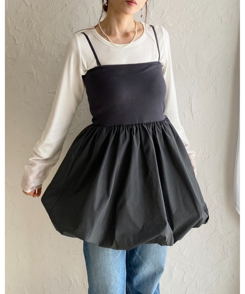 She's Closet(シーズクローゼット)の「カップ付き 2WAY バルーン キャミソール チュニック ミニワンピース(チュニック・レディース・ブラック/ホワイト×ブラック/ホワイト/チャコールグレー・FREE)」の9枚目の写真