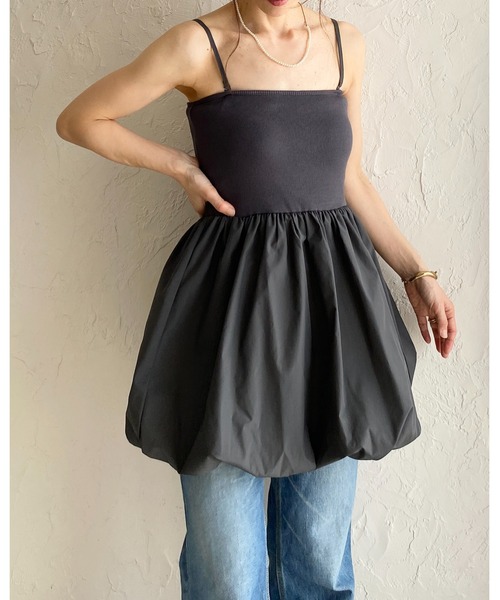 She's Closet(シーズクローゼット)の「カップ付き 2WAY バルーン キャミソール チュニック ミニワンピース(チュニック・レディース・ブラック/ホワイト×ブラック/ホワイト/チャコールグレー・FREE)」の10枚目の写真