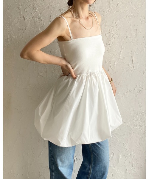 She's Closet(シーズクローゼット)の「カップ付き 2WAY バルーン キャミソール チュニック ミニワンピース(チュニック・レディース・ブラック/ホワイト×ブラック/ホワイト/チャコールグレー・FREE)」の12枚目の写真