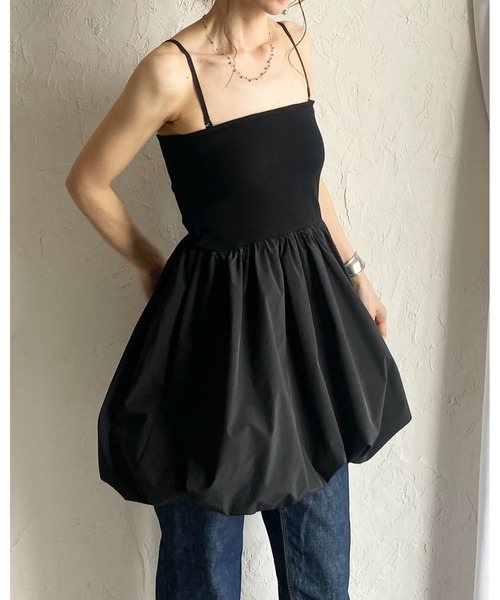 She's Closet(シーズクローゼット)の「カップ付き 2WAY バルーン キャミソール チュニック ミニワンピース(チュニック・レディース・ブラック/ホワイト×ブラック/ホワイト/チャコールグレー・FREE)」の15枚目の写真