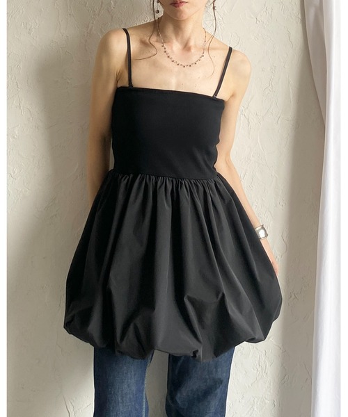 She's Closet(シーズクローゼット)の「カップ付き 2WAY バルーン キャミソール チュニック ミニワンピース(チュニック・レディース・ブラック/ホワイト×ブラック/ホワイト/チャコールグレー・FREE)」の16枚目の写真