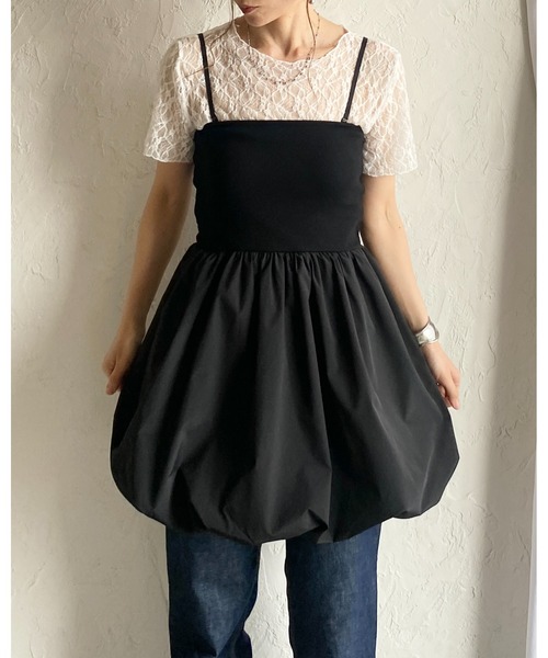She's Closet(シーズクローゼット)の「カップ付き 2WAY バルーン キャミソール チュニック ミニワンピース(チュニック・レディース・ブラック/ホワイト×ブラック/ホワイト/チャコールグレー・FREE)」の17枚目の写真