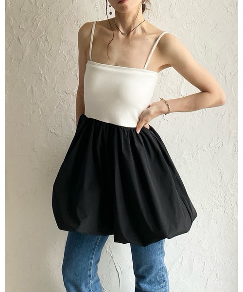 She's Closet(シーズクローゼット)の「カップ付き 2WAY バルーン キャミソール チュニック ミニワンピース(チュニック・レディース・ブラック/ホワイト×ブラック/ホワイト/チャコールグレー・FREE)」の18枚目の写真